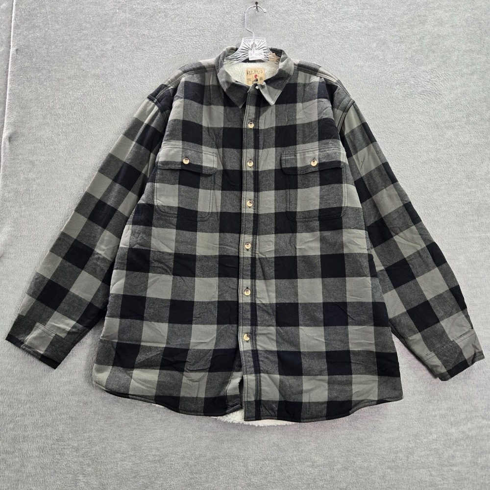 RedHead Men Jacket XL Gray Buffalo Plaid Sherpa Lined Shacket Collar Pockets